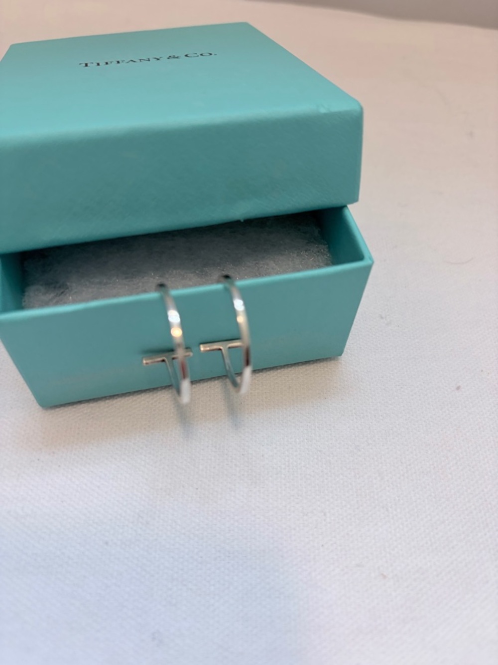 Tiffany & Co. Silver T-Hoop Earrings - Picture 3 of 6